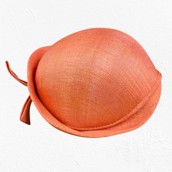 1920s Vintage Orange Cloche Hat Elegant Woven Pearl Bow Rolled Brim Veil Accent - Picture 6 of 9